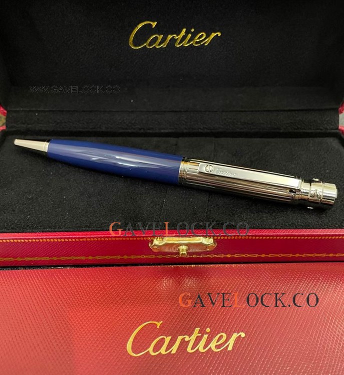 AAA Grade Cartier Santos Ballpoint pen Silver and Blue